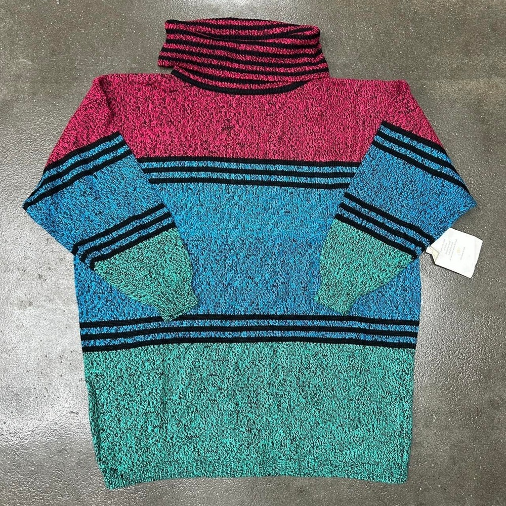 Vintage 90s Stefano World Wide Colorful Stoplight Size 2XL Turtleneck Sweater